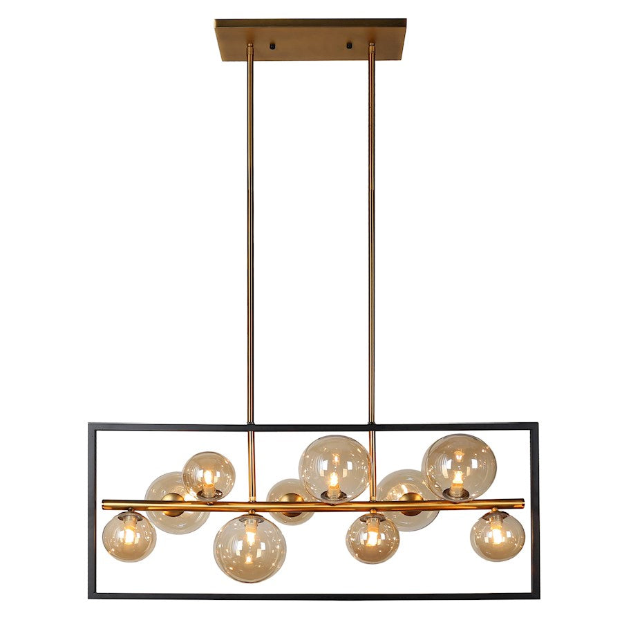Dainolite Glasglow 33in 10-Light Pendant | Industrial Matte Black/Vintage Bronze Steel and Champagne Glass | Kitchen Island & | Model GLA-3310HP-MB-VB