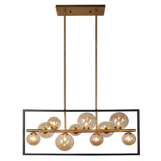 Dainolite Glasglow 33in 10-Light Pendant | Industrial Matte Black/Vintage Bronze Steel and Champagne Glass | Kitchen Island & | Model GLA-3310HP-MB-VB