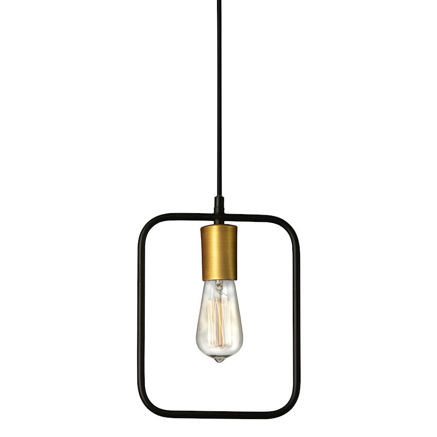 Dainolite Geometric 12.75in 1-Light Pendant | Industrial Matte Black and Vintage Bronze Metal | Kitchen Island & Dining Room | Model GMT-101P-MB-VB