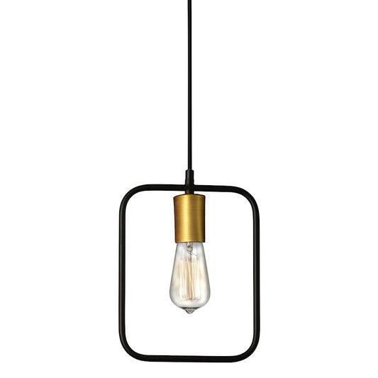 Dainolite Geometric 12.75in 1-Light Pendant | Industrial Matte Black and Vintage Bronze Metal | Kitchen Island & Dining Room | Model GMT-101P-MB-VB