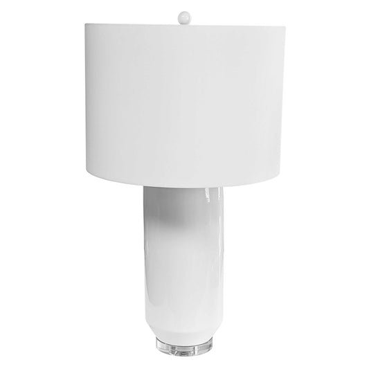 Dainolite Goliath 34in Table Lamp | Transitional Gloss White Ceramic and White Fabric Drum Shade | Living Room & Bedroom Side | Model GOL-301T-WH