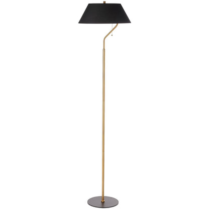 Dainolite Geraldine 63in 1-Light Floor Lamp | Contemporary Aged Brass and Matte Black Metal with Black Fabric Shade | Living | Model GRD-641F-AGB-MB-BK