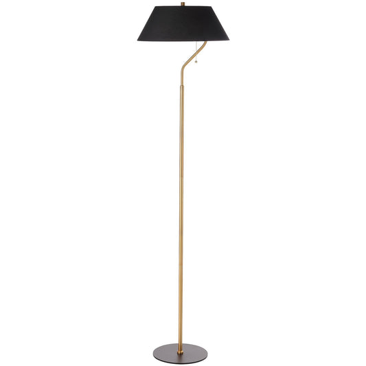 Dainolite Geraldine 63in 1-Light Floor Lamp | Contemporary Aged Brass and Matte Black Metal with Black Fabric Shade | Living | Model GRD-641F-AGB-MB-BK