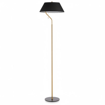Dainolite Geraldine 63in 1-Light Floor Lamp | Contemporary Aged Brass and Matte Black Metal with Black Fabric Shade | Living | Model GRD-641F-AGB-MB-BK