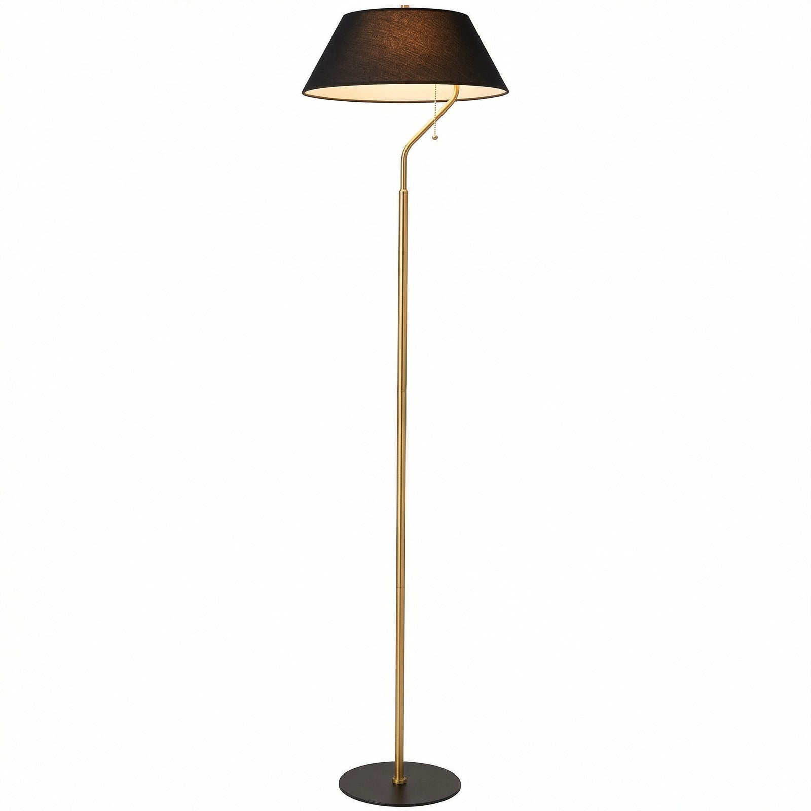 Dainolite Geraldine 63in 1-Light Floor Lamp | Contemporary Aged Brass and Matte Black Metal with Black Fabric Shade | Living | Model GRD-641F-AGB-MB-BK