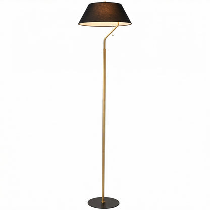 Dainolite Geraldine 63in 1-Light Floor Lamp | Contemporary Aged Brass and Matte Black Metal with Black Fabric Shade | Living | Model GRD-641F-AGB-MB-BK