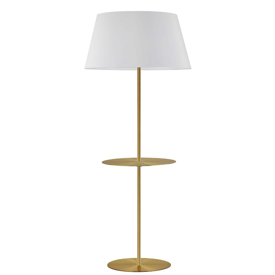 Dainolite Gretchen 26in 1-Light Floor Lamp | Transitional Aged Brass and White Fabric | Bedroom & Office | 26 x 26 x 62.75 in | Model GTC-R641F-AGB-WH