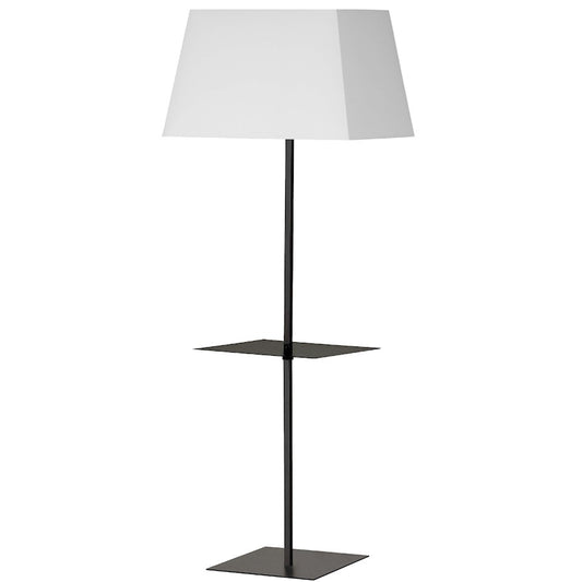 Dainolite Gretchen 26in Square Floor Lamp with Shelf | Transitional Matte Black and White Fabric Shade | Office & Bedroom | Model GTC-S641F-MB-WH
