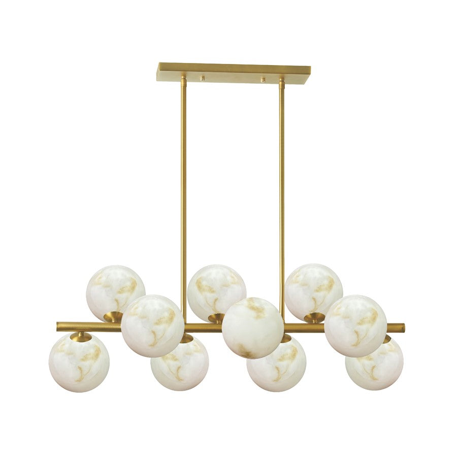 Dainolite Giovanna 31in 10-Light Horizontal Pendant | Contemporary Aged Brass and Alabaster Glass | Kitchen Island & Dining | Model GVA-3110HP-AGB