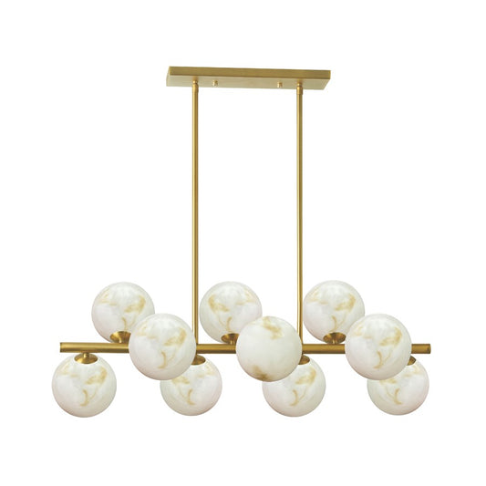 Dainolite Giovanna 31in 10-Light Horizontal Pendant | Contemporary Aged Brass and Alabaster Glass | Kitchen Island & Dining | Model GVA-3110HP-AGB