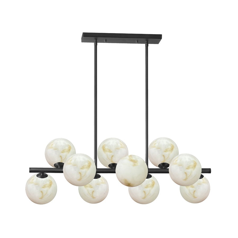 Dainolite Giovanna 31in 10-Light Horizontal Pendant | Contemporary Matte Black and Alabaster Glass | Kitchen Island & Dining | Model GVA-3110HP-MB