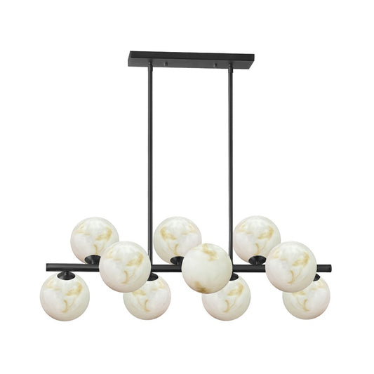 Dainolite Giovanna 31in 10-Light Horizontal Pendant | Contemporary Matte Black and Alabaster Glass | Kitchen Island & Dining | Model GVA-3110HP-MB