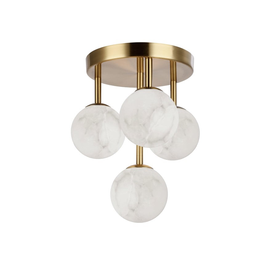 Dainolite Giovanna 16in 4-Light Flush Mount | Contemporary Aged Brass and Alabaster Glass | Living Room & Bedroom | Model GVA-94FH-AGB