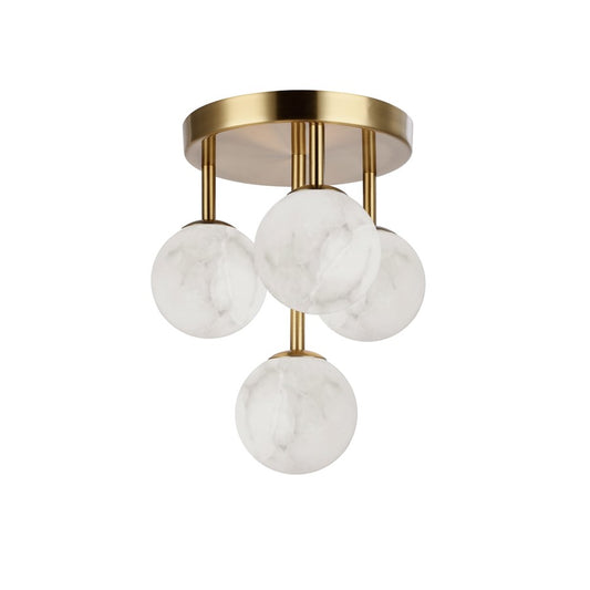 Dainolite Giovanna 16in 4-Light Flush Mount | Contemporary Aged Brass and Alabaster Glass | Living Room & Bedroom | Model GVA-94FH-AGB