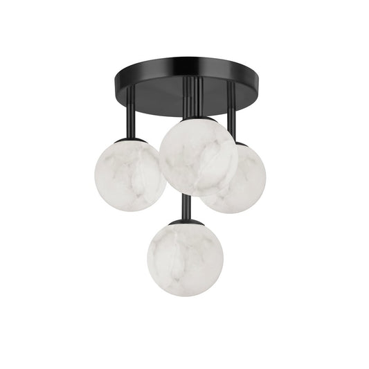 Dainolite Giovanna 16in 4-Light Flush Mount | Contemporary Matte Black and Alabaster Glass | Living Room & Bedroom | Model GVA-94FH-MB