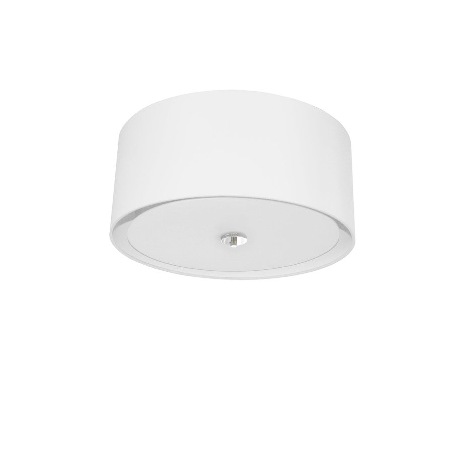 Dainolite Helena 16in 3-Light Flush Mount | Contemporary Polished Chrome and White Laminated Fabric Shade | Bedroom & Hallway | Model HEL-163FH-PC-WH