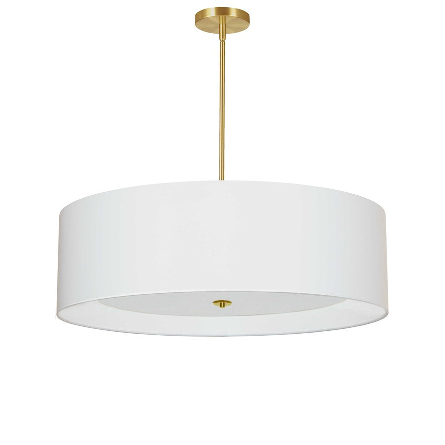 Dainolite Helena 30in 4-Light Pendant | Contemporary Aged Brass and White Fabric | Dining Room & Kitchen Island | Model HEL-304P-AGB-WH