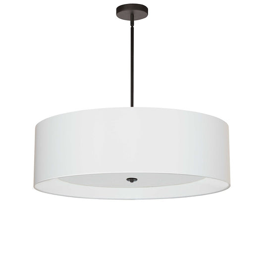 Dainolite Helena 30in 4-Light Pendant | Contemporary Matte Black and White Fabric Drum | Dining Room & Kitchen Island | Model HEL-304P-MB-WH