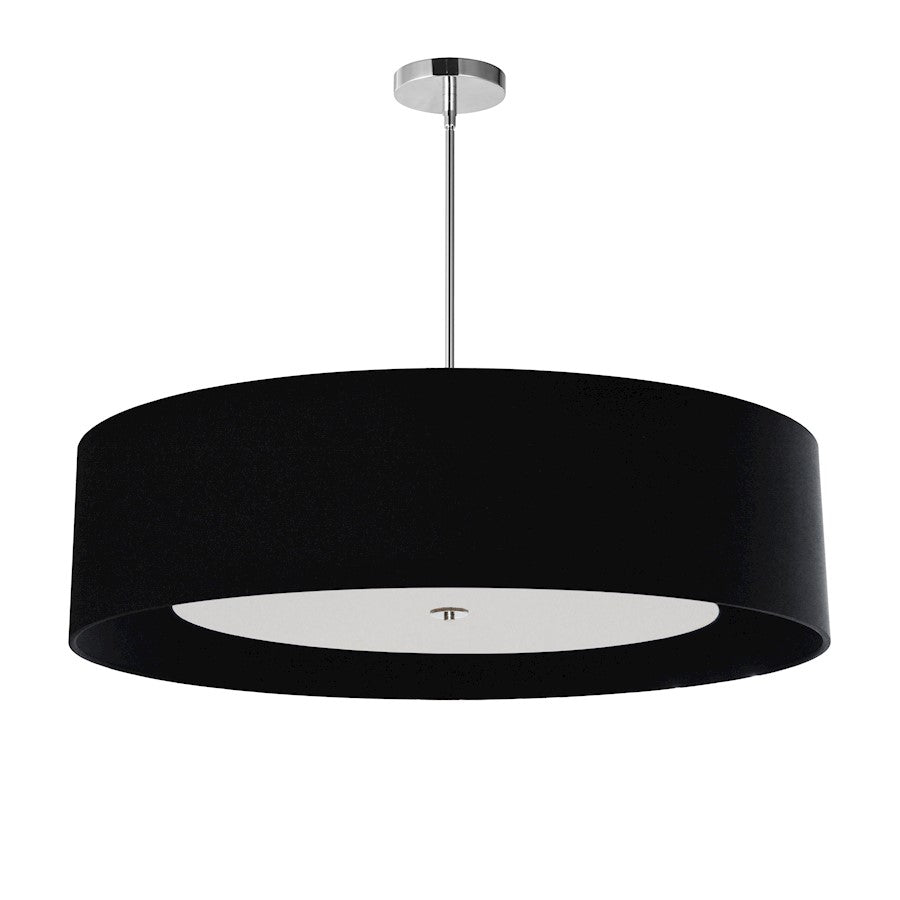 Dainolite Helena 34in 4-Light Pendant | Contemporary Black Fabric and Polished Chrome Metal Drum Shade | Living Room & Dining Room | Model HEL-344P-PC-BW