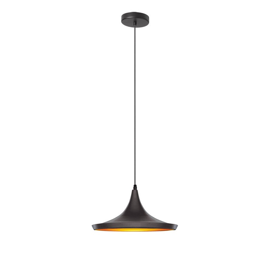 Dainolite Helsinki 14in 1-Light Pendant | Modern Matte Black Aluminum and Gold Interior | Hallway & Entryway | 14 x 14 x 7 in | Model HKI-141P-BK