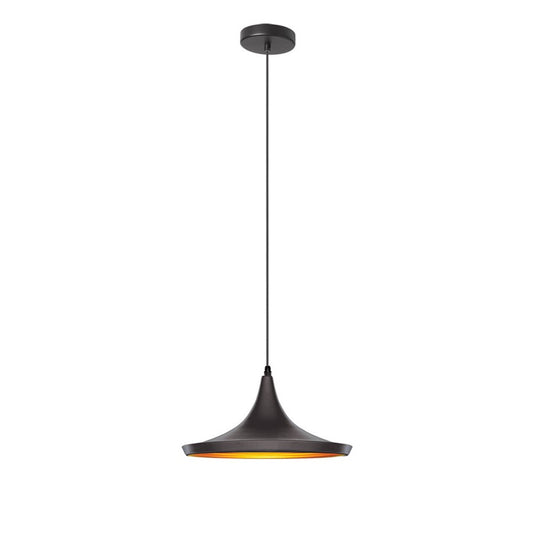 Dainolite Helsinki 14in 1-Light Pendant | Modern Matte Black Aluminum and Gold Interior | Hallway & Entryway | 14 x 14 x 7 in | Model HKI-141P-BK