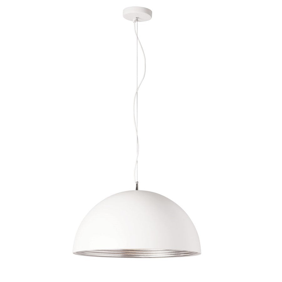 Dainolite Helsinki 20in 1-Light Pendant | Contemporary Matte White and Silver Aluminum | Hallway & Kitchen Island | Model HKI-201LP-WH