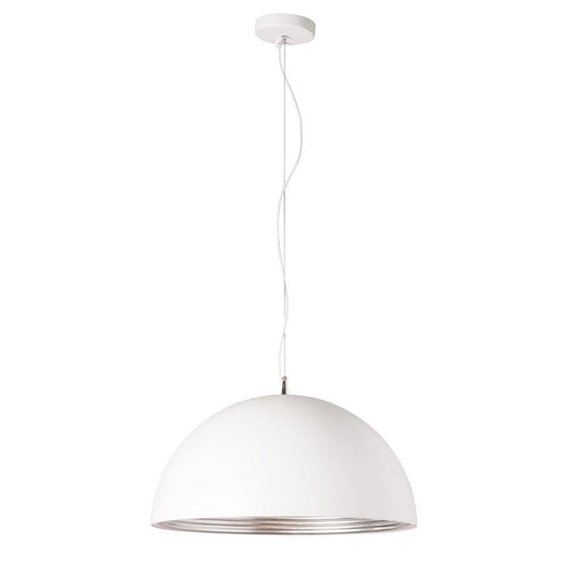 Dainolite Helsinki 20in 1-Light Pendant | Contemporary Matte White and Silver Aluminum | Hallway & Kitchen Island | Model HKI-201LP-WH