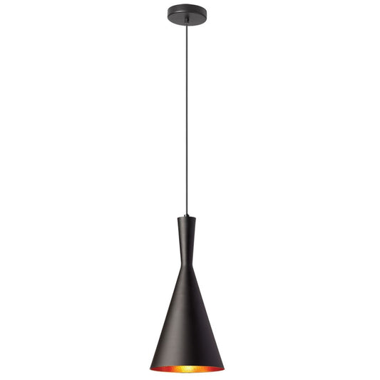 Dainolite Helsinki 8in 1-Light Pendant | Contemporary Matte Black and Gold Aluminum | Hallway & Accent | 8 x 8 x 15 in | Model HKI-81P-BK