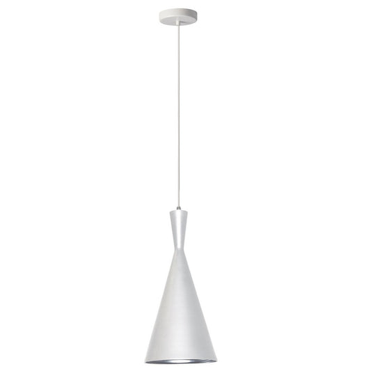 Dainolite Helsinki 8in 1-Light Pendant | Contemporary Matte White and Silver Aluminum | Hallway & Accent | 8 x 8 x 15 in | Model HKI-81P-WH