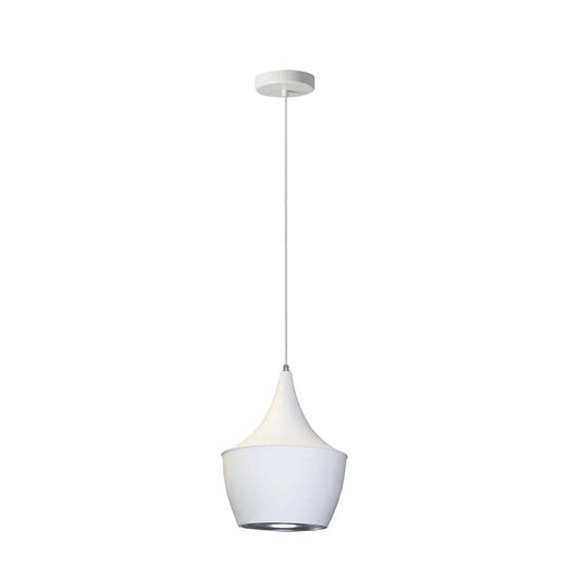 Dainolite Helsinki 9in 1-Light Pendant | Contemporary Matte White and Silver Interior Aluminum | Hallway & Kitchen Island | Model HKI-91P-WH