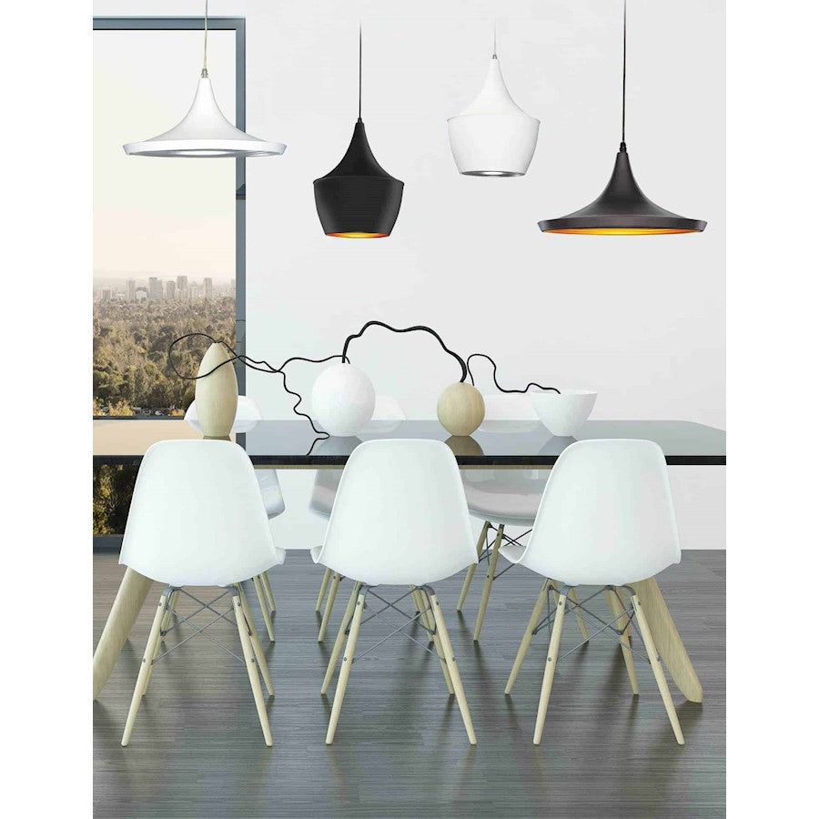 Dainolite Helsinki 9in 1-Light Pendant | Contemporary Matte White and Silver Interior Aluminum | Hallway & Kitchen Island | Model HKI-91P-WH