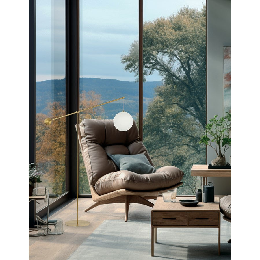 Dainolite Holly 106in 1-Light Floor Lamp | Transitional Aged Brass and White Opal Glass | Living Room & Office | Model HOL-1061F-AGB