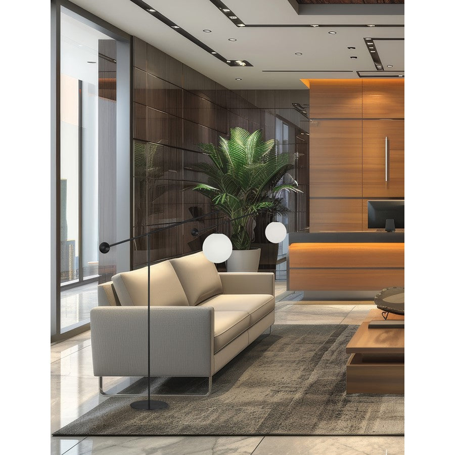 Dainolite Holly 106in 1-Light Floor Lamp | Transitional Matte Black and White Opal Glass | Living Room & Office | Model HOL-1061F-MB