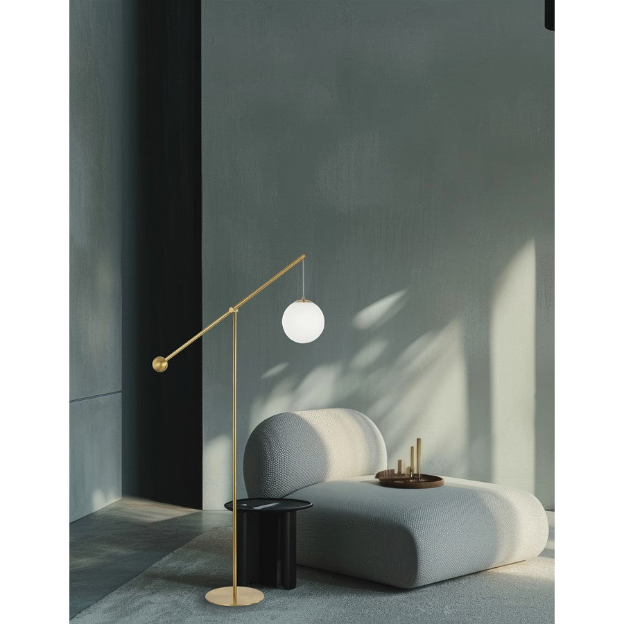 Dainolite Holly 66in 1-Light Floor Lamp | Transitional Aged Brass and White Opal Glass | Living Room & Bedroom | 33 x 8 x 66 in | Model HOL-661F-AGB