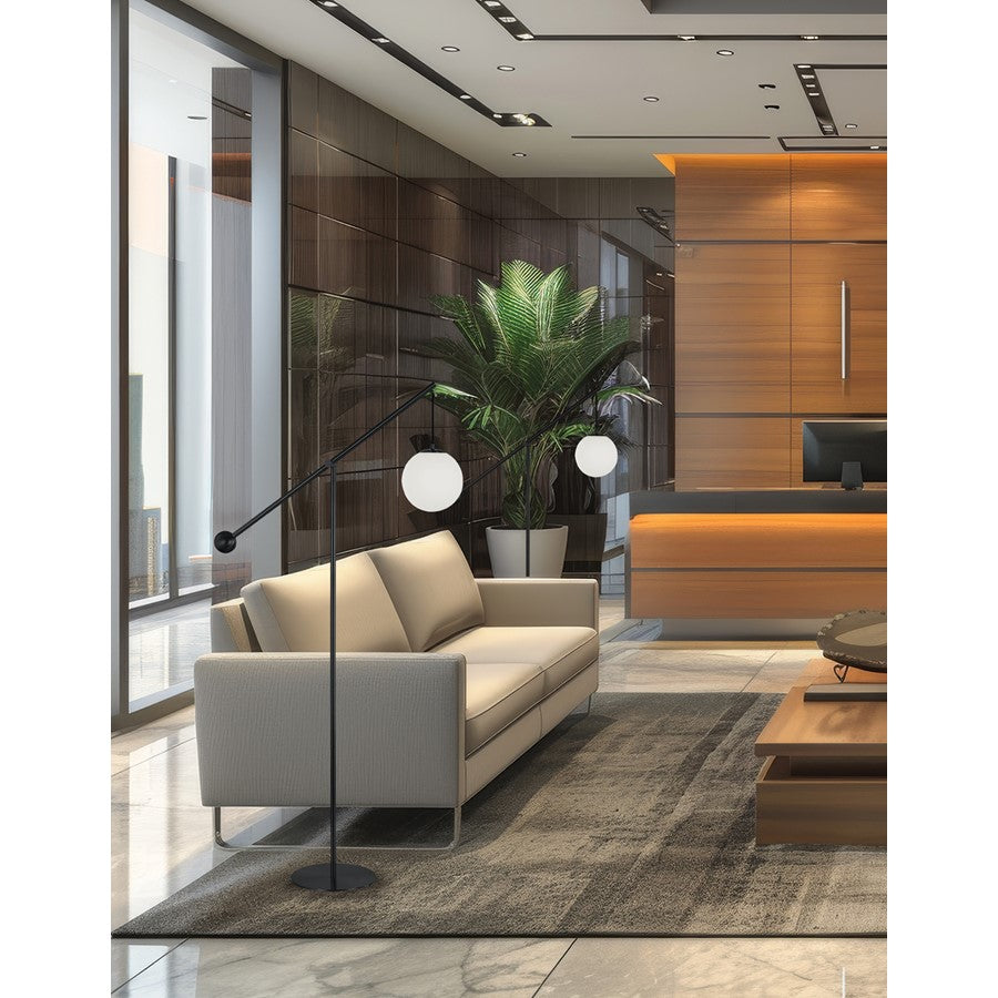 Dainolite Holly 66in 1-Light Floor Lamp | Transitional Matte Black and White Opal Glass | Living Room & Bedroom | 33 x 8 x 66 in | Model HOL-661F-MB