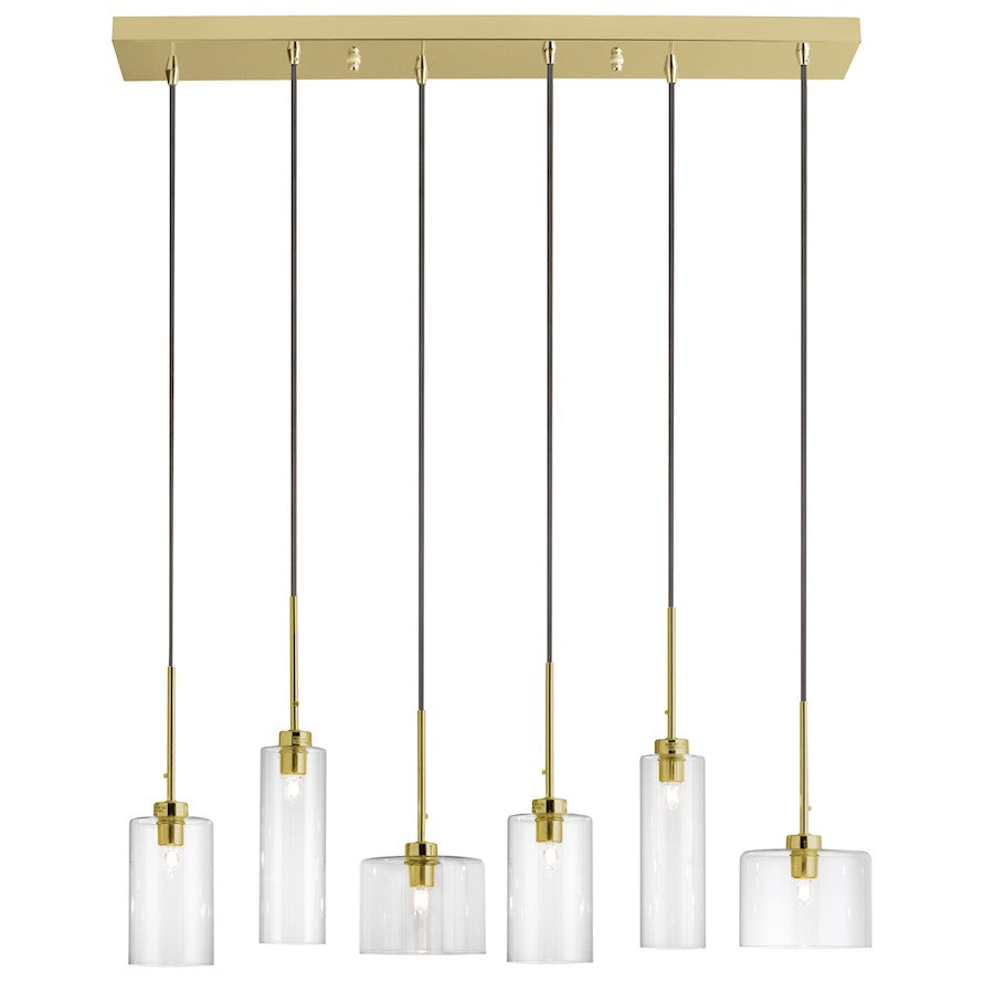 Dainolite Industrial Chic 29in 6-Light Pendant | Contemporary Aged Brass and Clear Glass | Kitchen Island & Dining Room | Model IC-286P-AGB
