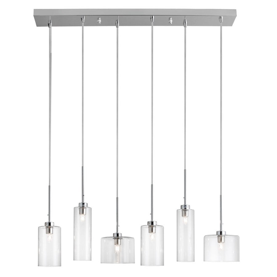 Dainolite Industrial Chic 29in 6-Light Pendant | Contemporary Polished Chrome and Clear Glass | Kitchen Island & Dining Room | Model IC-286P-PC