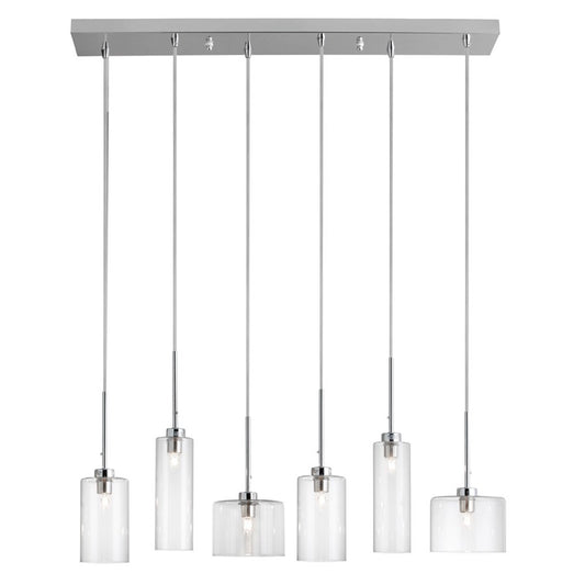 Dainolite Industrial Chic 29in 6-Light Pendant | Contemporary Polished Chrome and Clear Glass | Kitchen Island & Dining Room | Model IC-286P-PC