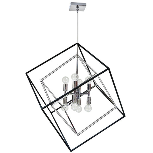 Dainolite Kappa 27in 8-Light Pendant | Polished Chrome and Matte Black Steel | Kitchen Island & Dining Room | 27 x 25 x 30 in | Model KAP-278P-PC-MB