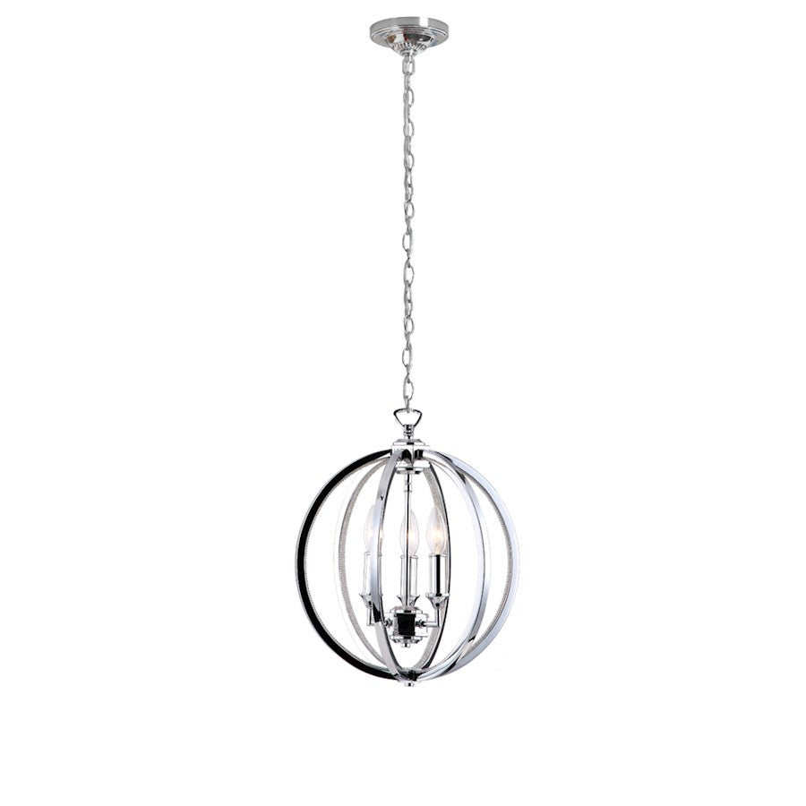 Dainolite Karland 14in 3-Light Chandelier | Polished Chrome and Crystal Banding | Dining Room & Bedroom | 14 x 14 x 15 in | Model KAR-143C-PC