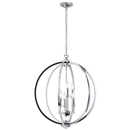 Dainolite Karland 24in 6-Light Chandelier | Polished Chrome and Crystal Banding | Dining Room & Foyer | 24 x 24 x 26 in | Model KAR-246C-PC