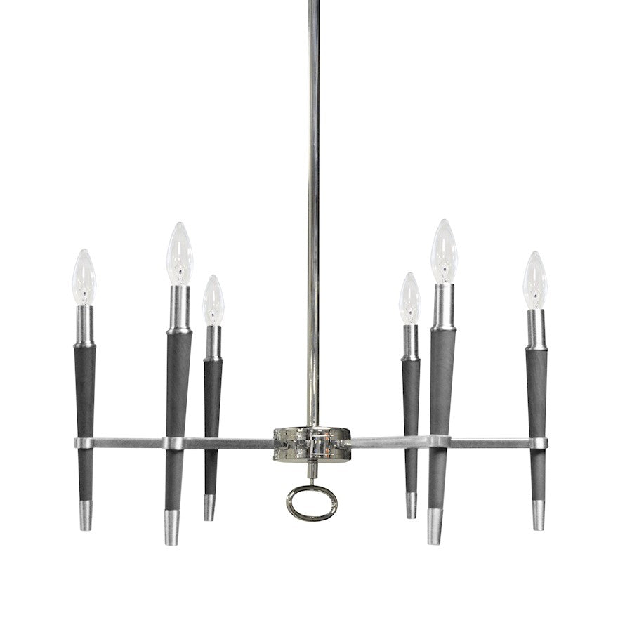Dainolite Langford 24in 6-Light Chandelier | Polished Chrome and Black Metal | Kitchen Island & Dining Room | 24 x 24 x 12 in | Model LAN-246C-PC