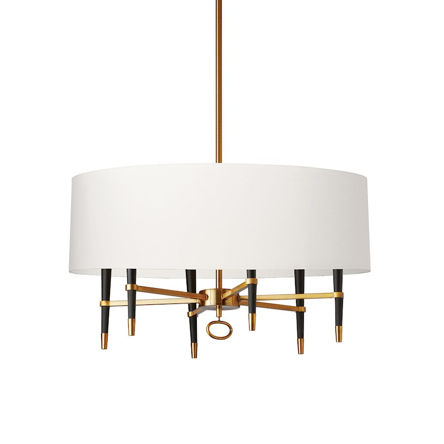 Dainolite Langford 32in 6-Light Pendant | Industrial Vintage Bronze and Black with Gold Fabric Shade | Kitchen Island & Dining | Model LAN-246C-VB-WH
