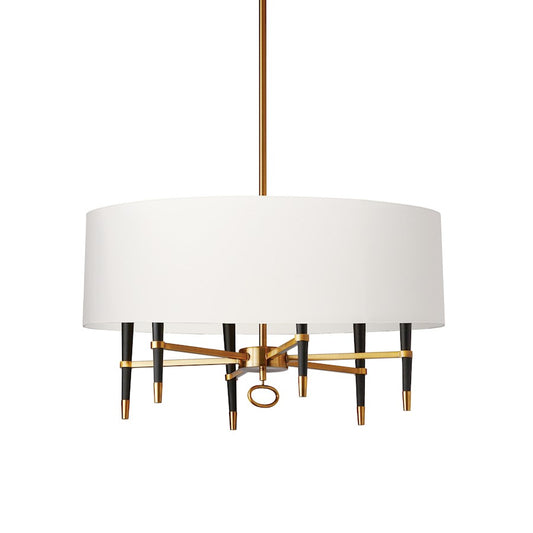 Dainolite Langford 32in 6-Light Pendant | Industrial Vintage Bronze and Black with Gold Fabric Shade | Kitchen Island & Dining | Model LAN-246C-VB-WH