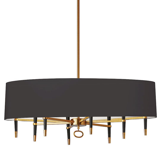 Dainolite Langford 45in 8-Light Horizontal Chandelier | Industrial Vintage Bronze Black and Gold Fabric Shade | Dining Room | Model LAN-408HC-VB-BK