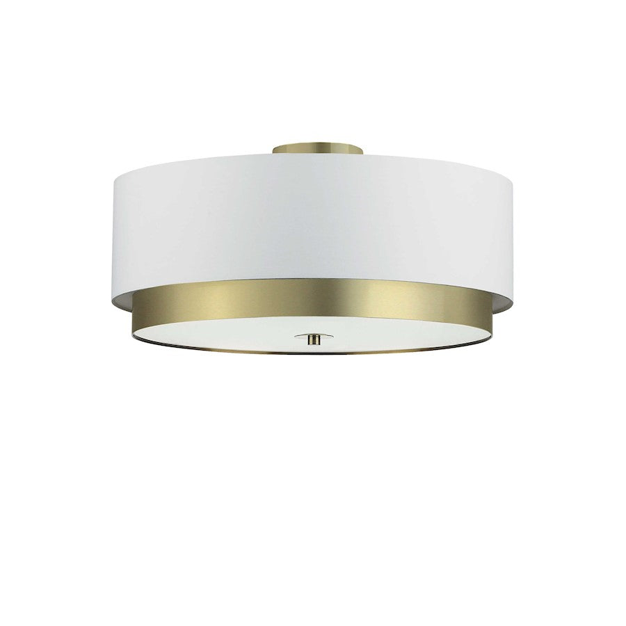 Dainolite Larkin 20in 4-Light Flush Mount | Modern White Fabric and Aged Brass Metal | Bedroom & Hallway Ceiling Light | 20 x 20 x 9 | Model LAR-203FH-AGB