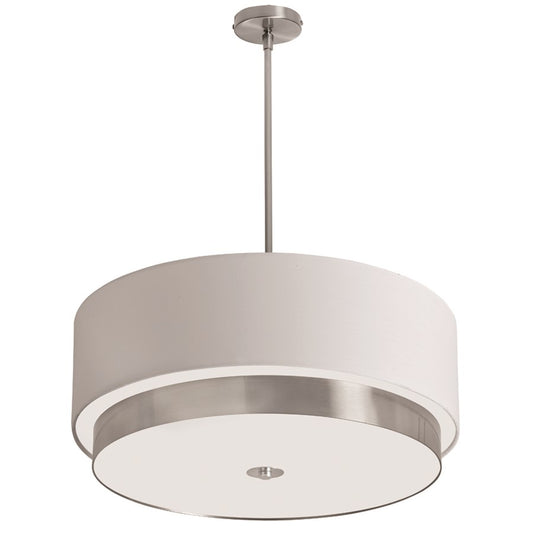 Dainolite Larkin 20in 4-Light Pendant | Modern Satin Chrome Steel and White Linen Drum Shade | Kitchen Island & Dining Room | 20 x 20 | Model LAR-204LP-SC