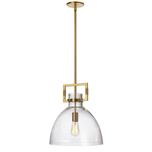 Dainolite Liberty 14in 1-Light Pendant | Contemporary Clear Glass and Aged Brass | Kitchen Island & Dining Room | 14 x 14 x 17 in | Model LBY-141P-AGB