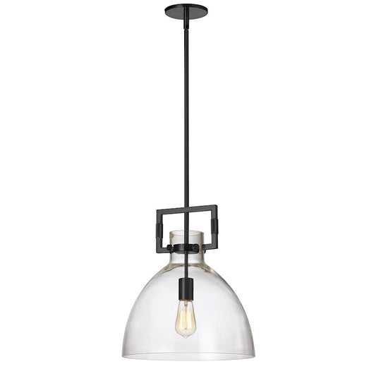 Dainolite Liberty 14in 1-Light Pendant | Contemporary Clear Glass and Matte Black | Kitchen Island & Dining Room | 14 x 14 x 17 in | Model LBY-141P-MB