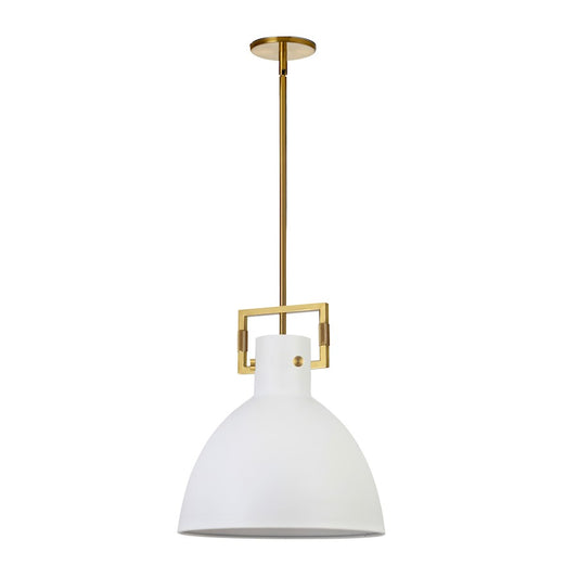 Dainolite Liberty 14in 1-Light Pendant | Contemporary Matte White and Aged Brass Metal | Kitchen Island & Dining Room | Model LBY-141P-MW-AGB